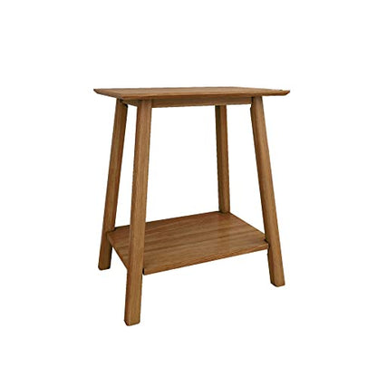 Wooden Side Table with Storage, Mid Century Modern End Tables for Living Room, Small Solid Wood Nightstand, Bedside Tables, Bedroom Furniture, Pecan