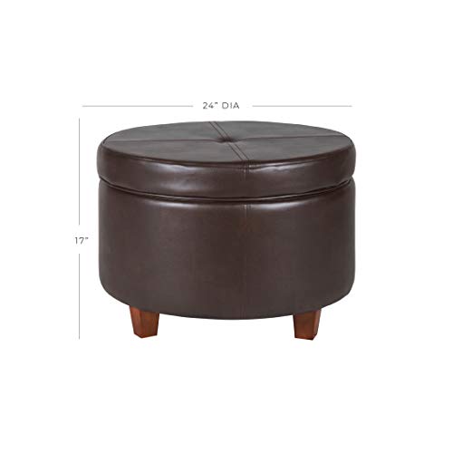 24" Round Leatherette Storage Ottoman - Chocolate Brown