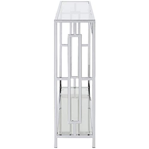 Town Square Chrome Console Table 42" - Contemporary Modern Sofa Table with Storage Shelf, Narrow Entryway Hall Table for Living Room, Bedroom, Bathroom, Glass/Chrome