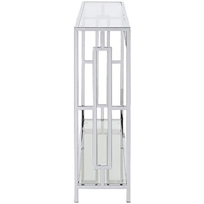 Town Square Chrome Console Table 42" - Contemporary Modern Sofa Table with Storage Shelf, Narrow Entryway Hall Table for Living Room, Bedroom, Bathroom, Glass/Chrome
