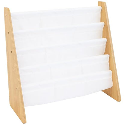 Kids Bookshelf, 4-Tier Front-Facing Book Display Organizer, Montessori Toddler Bookcase for Playroom, Bedroom & Reading Corner, Natural Wood/White