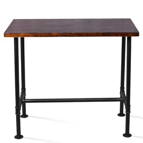 Industrial Bar Table Set with 4 Adjustable Height Bar Stools, Solid Wood Counter Height Pub Table & Rustic Metal Frame Stools, Vintage Kitchen Breakfast Bar Table Set for Home Bar, Bistro, Café