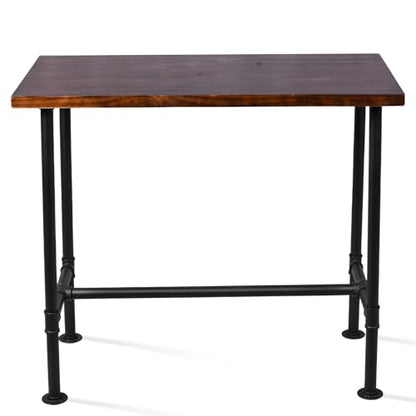 Industrial Bar Table Set with 4 Adjustable Height Bar Stools, Solid Wood Counter Height Pub Table & Rustic Metal Frame Stools, Vintage Kitchen Breakfast Bar Table Set for Home Bar, Bistro, Café