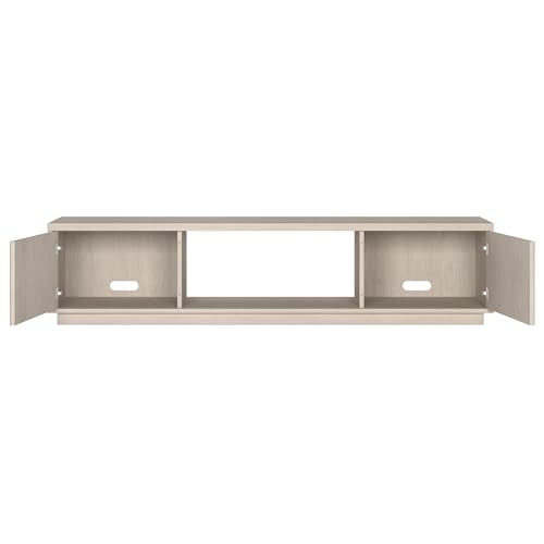 Fluted TV Stand for TVs up to 78" with 2 Ribbed Side Storage Cabinets and Open Center Storage for Living Room, Family Room, or Office, Beech White