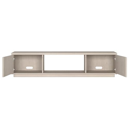 Fluted TV Stand for TVs up to 78" with 2 Ribbed Side Storage Cabinets and Open Center Storage for Living Room, Family Room, or Office, Beech White