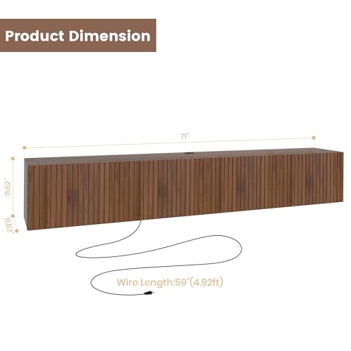 71” Floating TV Stand with LED Lights & Charging Station, view 3