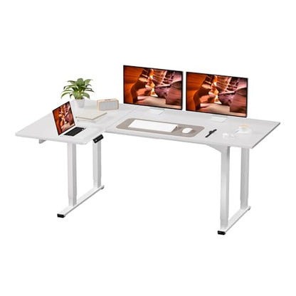 4 Legs L-Shaped Standing Desk, Large 71x43 Inches Electric Adjustable Height Desks with Splice Board, Stand Up Desk Home Office Computer Workstation, White