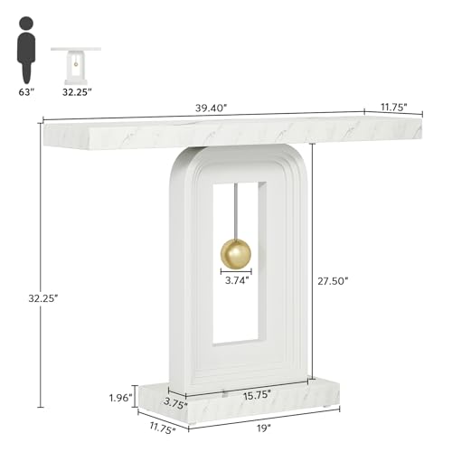 Tribesigns Modern Console Table, 40 Inches Faux Marble Sofa Table, Contemporary Entryway Table with Pendulum Shape Base for Living Room Hallway Entrance, White