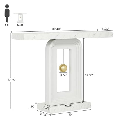 Tribesigns Modern Console Table, 40 Inches Faux Marble Sofa Table, Contemporary Entryway Table with Pendulum Shape Base for Living Room Hallway Entrance, White