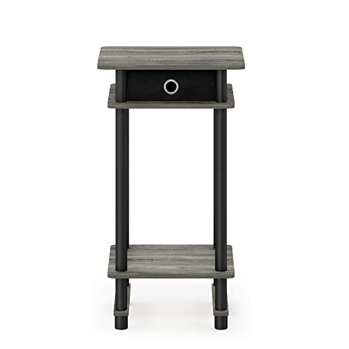 Turn-N-Tube Tall End Table, French Oak Grey/Black/Black | 1x Storage Bin, Tall Narrow Open Shelf Night Stand, Modern Bedside Table, Toolless Assembly, for Living Room, Bedroom