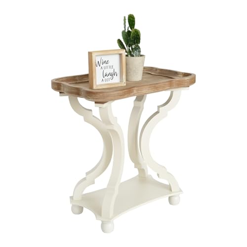 Farmhouse Side Table - Rustic End Table with an Open Shelf & Raised Edge, Accent Table with Distressed White Finish and Solid Wood Legs - Perfect for Living Room, Bedroom, Entryway, White
