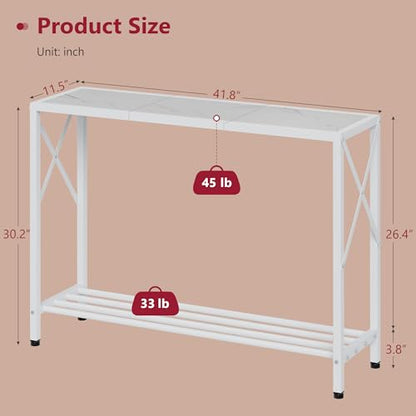 Console Table 41.8”, 2-Tier Entryway Table Narrow Sofa Table with Shelves, Entrance Table with Stable X-Frame, for Entryway, Hallway, Living Room, Foyer, Corridor, Office, White