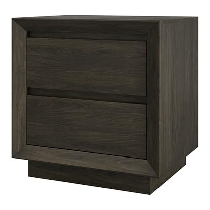 24" Nightstand Side Table, Rich Brown | 2-drawer end table with soft-glide drawers, beveled edge detailing, and a plinth base for bedroom, living room, or office