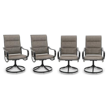 Swivel Patio Dining Chairs Set of 4, Padded Textilene Mesh, Brown | High back ergonomic backrest with padded seat. All-weather black E-coated metal frame for patio, outdoor, deck, lawn, garden