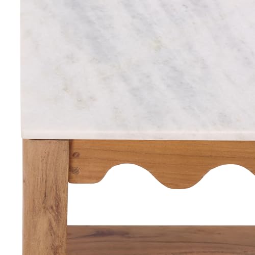 SAFAVIEH Furniture - Zemfira Console Table - White & Natural - Marble Top with Shelf Storage - Scalloped Design for Entryway, Living Room & Hallway, 42.5" W x 14.5" D x 30" H (CNS3709A)