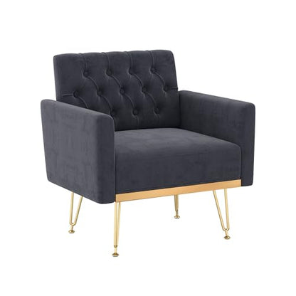 Accent Chair with Arm for Living Room, Velvet Modern Armchair Single Sofa Cozy Tufted Upholstered Reading Side Chairs with Gold Metal Leg for Bedroom Decorate