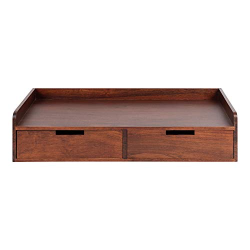 Kitt Modern Floating Shelf with Drawers, 28 x 12 x 6.5 inches, Dark Walnut Brown, Chic Floating Storage Console Table or Desk for Wall