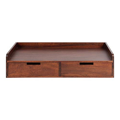 Kitt Modern Floating Shelf with Drawers, 28 x 12 x 6.5 inches, Dark Walnut Brown, Chic Floating Storage Console Table or Desk for Wall