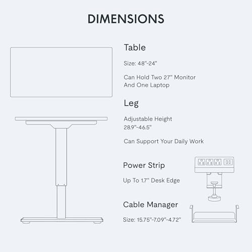 FLEXISPOT EN2 Whole-Piece Standing Desk with Clamp Power Strip, 48 x 24 Electric Height Adjustable Desk with Cable Management for Workstation (White Frame + 48" Maple Top)