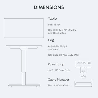FLEXISPOT EN2 Whole-Piece Standing Desk with Clamp Power Strip, 48 x 24 Electric Height Adjustable Desk with Cable Management for Workstation (White Frame + 48" Maple Top)