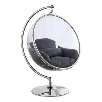 Meridian Furniture 507Grey Luna Collection Modern | Contemporary Clear Acrylic Accent Swing Chair with Durable Metal Base and Fabric Seat, Grey, Chrome Finish, 41.5" W x 29.5" D x 64" H