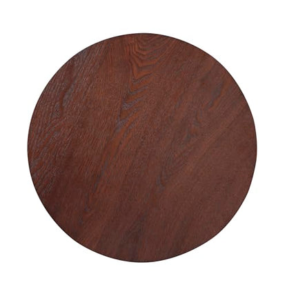 Walnut Pedestal Side Table 16.93'' Dia, Mid Century Modern Farmhouse Accent End Table, Fluted Base Design, Fully Assembled, for The Living Room and Bedroom, 22.44" Tall