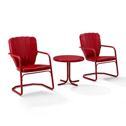 Crosley Furniture KO10012RE Ridgeland Retro Metal 3-Piece Seating Set with 2 Chairs and Side Table, Red