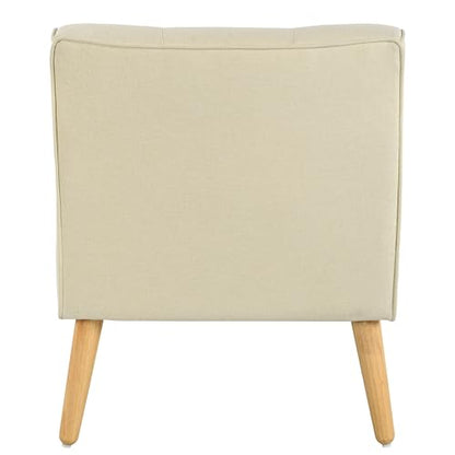 Felicity Mid-Century Modern Fabric Upholstered Accent Chair, Wooden Living Room Club Chair, Bedroom Comfy Reading Chair, Beige
