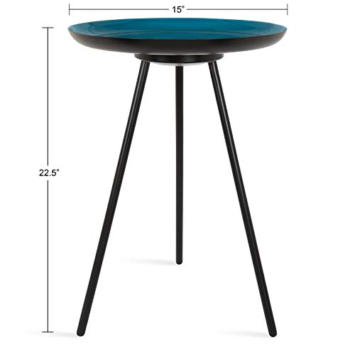 Laranya Modern Side Table, 15" x 15" x 22.5", Teal and Black, Chic Minimalist End Table
