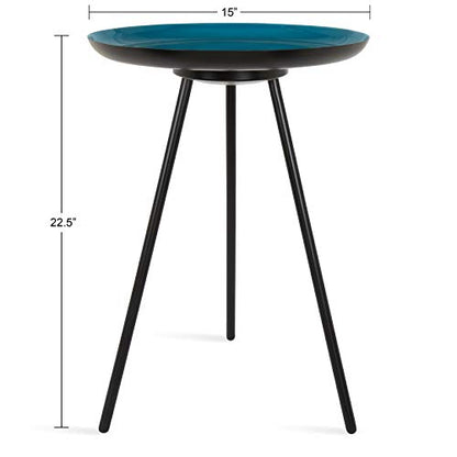 Laranya Modern Side Table, 15" x 15" x 22.5", Teal and Black, Chic Minimalist End Table