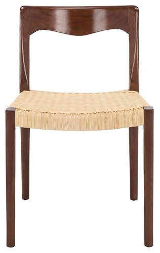 SAFAVIEH Furniture - Sezja Wicker Dining Chair - Walnut Solid Wood Frame with Natural Handwoven Rattan Seat - Fully Assembled Design for Dining Room & Kitchen, 17.7" Seat Height (DCH1204C)