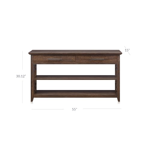 3 Tier Console Table with Two Storage Shelves & Drawers, Wood Accent Sofa Table for Entryway Living Room Hallway - 55 Inch - Norrell (Espresso)
