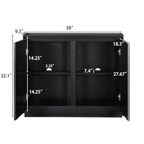 39 inch Narrow Buffet Cabinet Sideboard with Storage,Black, view 4