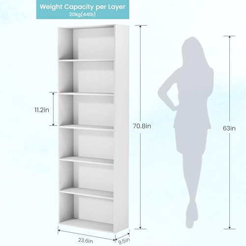 71" Tall 6-Tier Bookshelf, Large Open Display Bookcase with Ample Storage, view 3