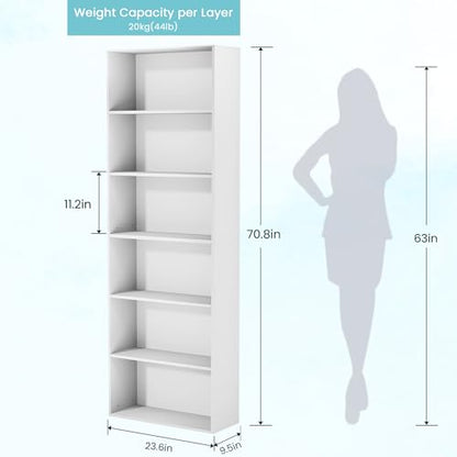 71" Tall 6-Tier Bookshelf, Large Open Display Bookcase with Ample Storage, view 3