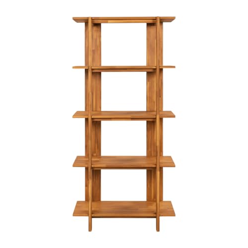 4 Shelf Narrow Teak Bookcase H-70 L-33 Acacia Wood Open Bookshelf, view 4