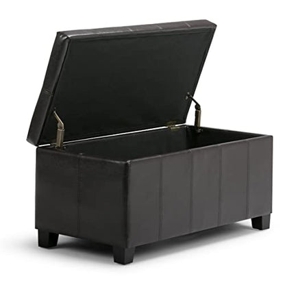 Dover Storage Ottoman Bench - 36 inch Wide Upholstered Vegan Leather Rectangular Lift-Top Ottoman in Tanners Brown, Contemporary Bench for Living Room with Safety Hinges