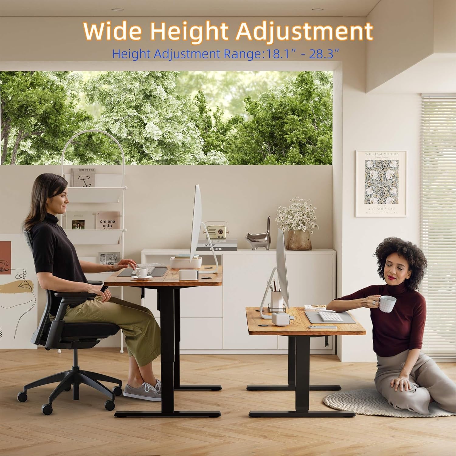 Low Height Adjustable Desk, Lifts 18.1-28.3 Inches, Electric Standing Desk for Short People, 48 X 24 Inches Computer Table with Splice Board for Home Office, Rustic Brown