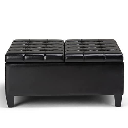 Harrison Coffee Table Storage Ottoman - 36 inch Wide Upholstered Vegan Leather Square Lift-Top Ottoman in Midnight Black, Transitional Ottoman for Living Room with Hidden Storage