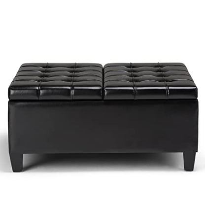Harrison Coffee Table Storage Ottoman - 36 inch Wide Upholstered Vegan Leather Square Lift-Top Ottoman in Midnight Black, Transitional Ottoman for Living Room with Hidden Storage