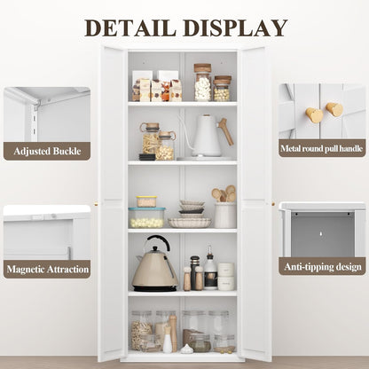 71" H Kitchen Pantry Storage Cabinet, Metal Food Pantry Cabinets with Doors and Adjustable Shelves, White Kitchen Storage Cabinet, Cupboard for Dining Room, Living Room and Bathroom