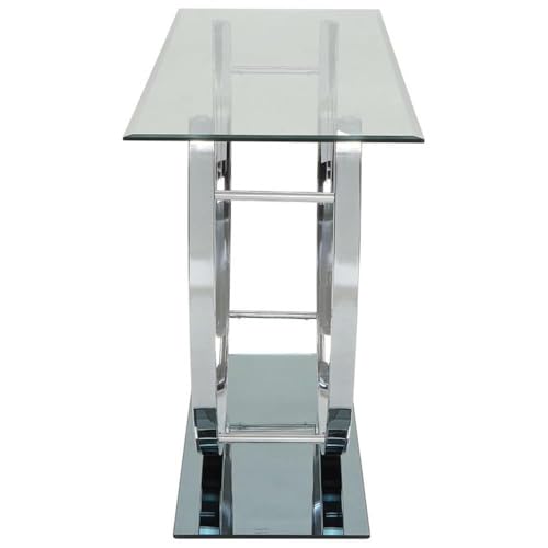 Stonecroft Furniture 48" Wide Contemporary U-Shaped Chrome Base & Beveled Glass Top Console Table, for Displaying Decor, in Silver/Clear Finish