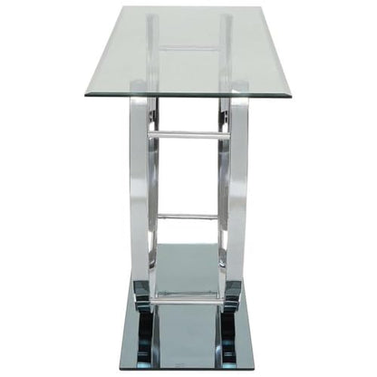 Stonecroft Furniture 48" Wide Contemporary U-Shaped Chrome Base & Beveled Glass Top Console Table, for Displaying Decor, in Silver/Clear Finish