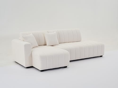 Plush L Shaped Tufted Corner Sofa with Decorative Pillows