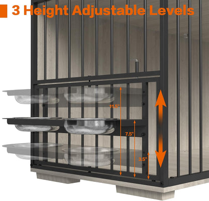 86.6Inch Dog Crate Furniture with Storage,Furniture Style TV Stand Dog Kennel for 2 Dogs,With 6 Drawers,Removable Divider&Adjustable Bowls,Heavy Duty Metal Chew-Resistant Dog Crate Furniture
