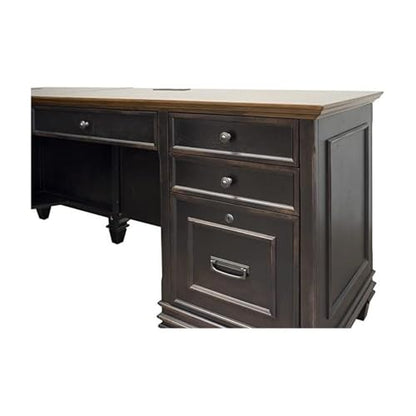 Hartford Modern Pedestal L-Shaped Wood Desk with 8 Drawers (2 Drop-Front, view 6