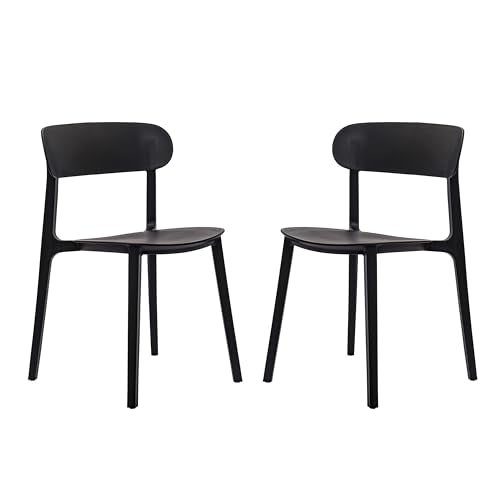 Dover Patio Chair with Curved Backrest and Contoured Seat, Commercial All-Weather Stacking Resin Chair, UV Resistant, Indoor-Outdoor, Black, Set of 2