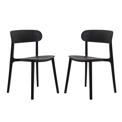 Dover Patio Chair with Curved Backrest and Contoured Seat, Commercial All-Weather Stacking Resin Chair, UV Resistant, Indoor-Outdoor, Black, Set of 2