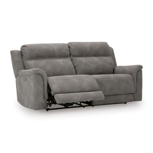 Signature Design by Ashley Next-Gen DuraPella Power Reclining Sofa, USB, Extended Ottoman, Water Repellent Faux Leather, 80" W x 42" D x 42" H, Slate Gray