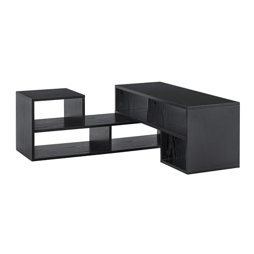 Modular TV Stand with Open Storage, Adjustable Media Console, Black, view 7